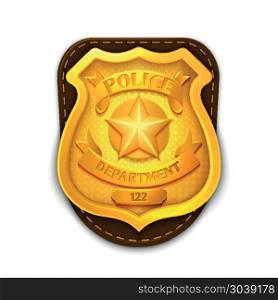 Gold realistic police, detective vector badge with shield. Gold realistic police, detective vector badge with shield. Icon police department illustration