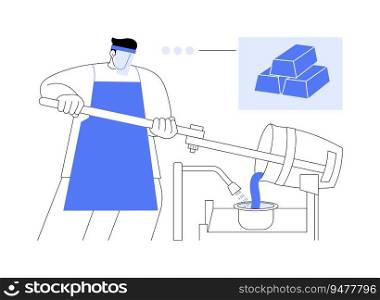 Gold refinery abstract concept vector illustration. Factory worker refines molten gold in hot furnace, raw materials industry, precious metals mining, making jewellery abstract metaphor.. Gold refinery abstract concept vector illustration.