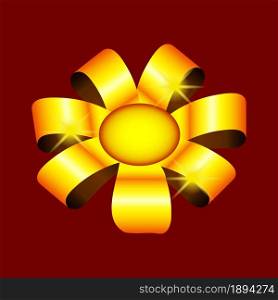 Gold ribbon flower with sparkling stars. Design element for greeting cards for Valentines Day. For the design of banners, cards and sites, for frames. Vector.