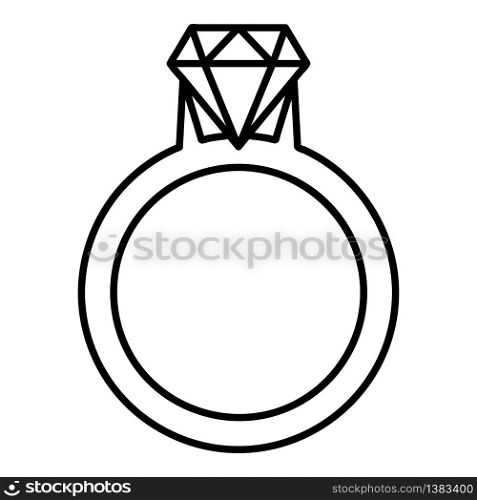 Gold ring with a diamond icon. Outline gold ring with a diamond vector icon for web design isolated on white background. Gold ring with a diamond icon, outline style
