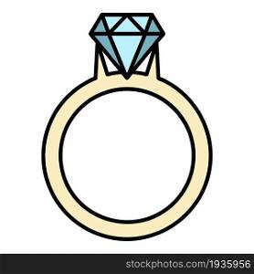 Gold ring with a diamond icon. Outline gold ring with a diamond vector icon color flat isolated. Gold ring with a diamond icon color outline vector
