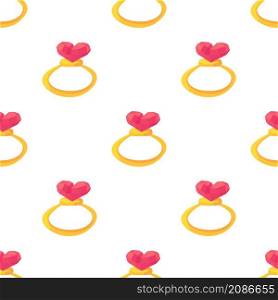 Gold ring with pink heart gemstone pattern seamless background texture repeat wallpaper geometric vector. Gold ring with pink heart gemstone pattern seamless vector