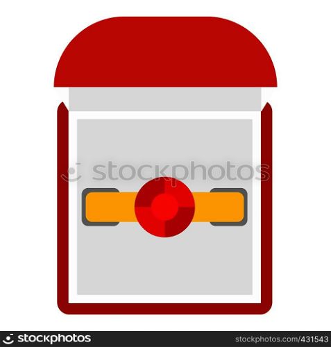 Gold ring with ruby in a red velvet box icon flat isolated on white background vector illustration. Gold ring with ruby in a red velvet box icon