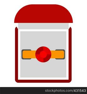 Gold ring with ruby in a red velvet box icon flat isolated on white background vector illustration. Gold ring with ruby in a red velvet box icon