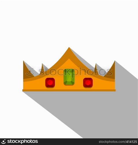 Gold royal crown icon. Flat illustration of gold royal crown vector icon for web on white background. Gold royal crown icon, flat style