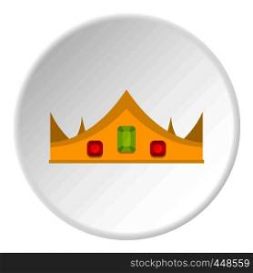Gold royal crown icon in flat circle isolated vector illustration for web. Gold royal crown icon circle