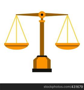 Gold scales of justice icon flat isolated on white background vector illustration. Gold scales of justice icon isolated