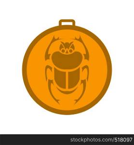 Gold scarab amulet icon in flat style isolated on white background. Gold scarab amulet icon, flat style