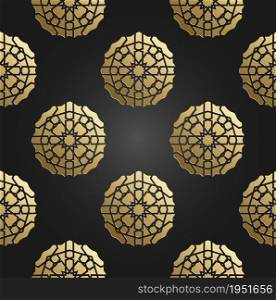 Gold seamless islamic pattern with radial ornament. Ramadan Kareem decoration ornament.. Gold seamless islamic pattern with radial ornament. Ramadan Kareem decoration ornament. Vector illustration.