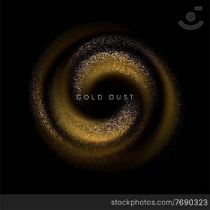 Gold sequins glitter dust swirl isolated on black background. Vector illustration EPS10. Gold sequins glitter dust swirl isolated on black background. Vector illustration