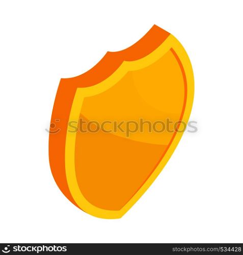 Gold shield icon in isometric 3d style on a white background. Gold shield icon in isometric 3d style