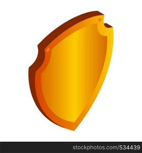 Gold shield icon in isometric 3d style on a white background. Gold shield icon in isometric 3d style