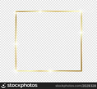 Gold shiny glowing frame with shadows isolated on transparent background. Golden luxury vintage realistic rectangle border. illustration - Vector