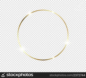 Gold shiny glowing frame with shadows isolated on transparent background. Golden luxury vintage realistic rectangle border. illustration - Vector