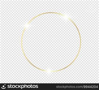 Gold shiny glowing frame with shadows isolated on transparent background. Golden luxury vintage realistic rectangle border. illustration - Vector