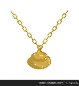 Gold shit necklace decoration on chain. Turd expensive jewelry. Accessory precious yellow metal. Fashionable Luxury treasure&#xA;
