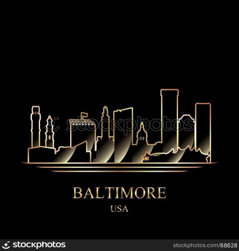 Gold silhouette of Baltimore on black background vector illustration