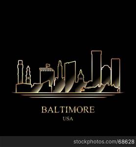 Gold silhouette of Baltimore on black background vector illustration
