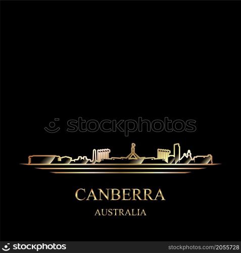 Gold silhouette of Canberra on black background vector illustration