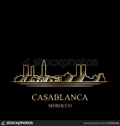 Gold silhouette of Casablanca on black background vector illustration