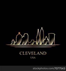 Gold silhouette of Cleveland on black background, vector illustration