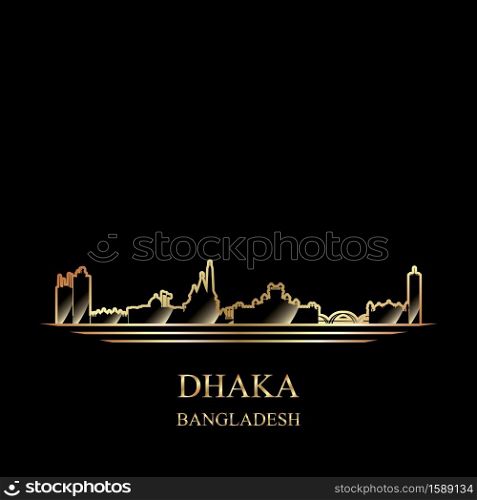 Gold silhouette of Dhaka on black background vector illustration