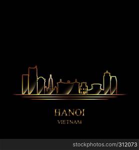 Gold silhouette of Hanoi on black background vector illustration