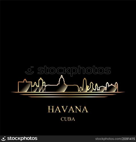 Gold silhouette of Havana on black background vector illustration