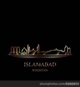 Gold silhouette of Islamabad on black background vector illustration