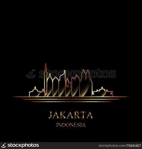 Gold silhouette of Jakarta on black background vector illustration