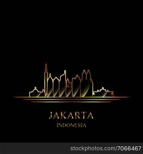 Gold silhouette of Jakarta on black background vector illustration