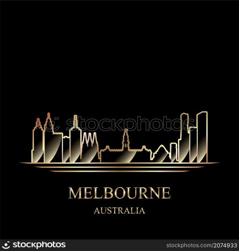 Gold silhouette of Melbourne on black background vector illustration