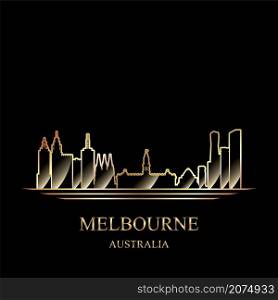 Gold silhouette of Melbourne on black background vector illustration
