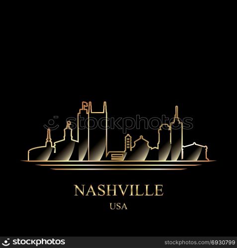 Gold silhouette of Nashville on black background vector illustration