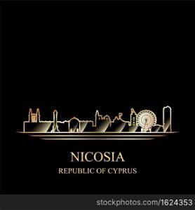 Gold silhouette of Nicosia on black background vector illustration