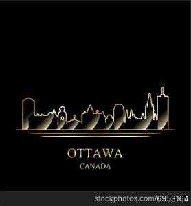 Gold silhouette of Ottawa on black background vector illustration