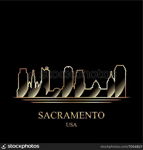 Gold silhouette of Sacramento on black background vector illustration