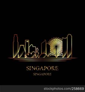 Gold silhouette of Singapore on black background vector illustration