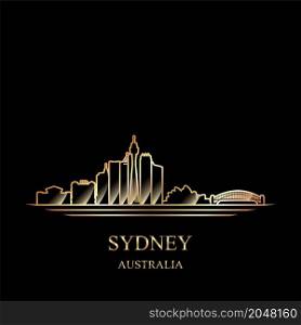 Gold silhouette of Sydney on black background vector illustration