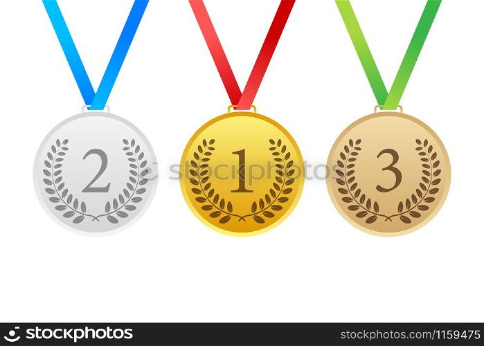 Gold, Silver and Bronze Award Medal Icon. Vector stock illustration. Gold, Silver and Bronze Award Medal Icon. Vector stock illustration.