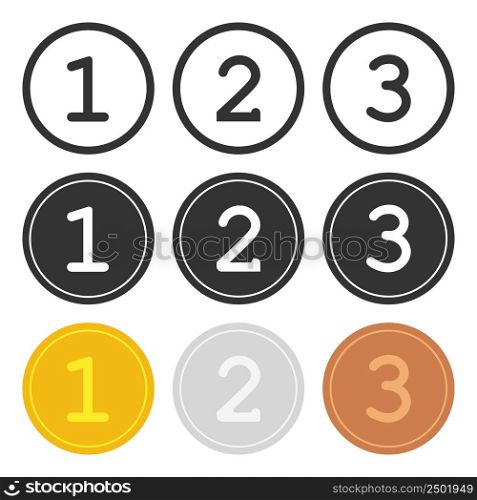 Gold, silver, bronze medals icon. 1st 2nd and 3rd place award illustration symbol. Sign prize vector.
