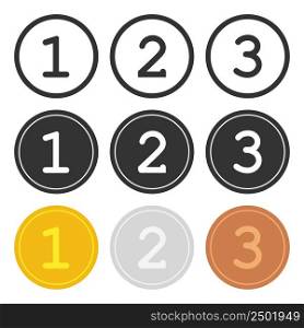 Gold, silver, bronze medals icon. 1st 2nd and 3rd place award illustration symbol. Sign prize vector.