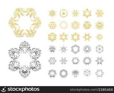 Gold, silver mandala on background. Traditional golden, silver decor. Ornamental lace pattern