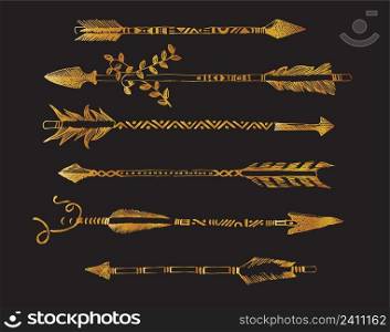 Gold sketch decorative arrows vector