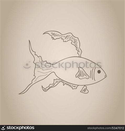 Gold small fish. Gold small fish drawn by a hand. A vector illustration