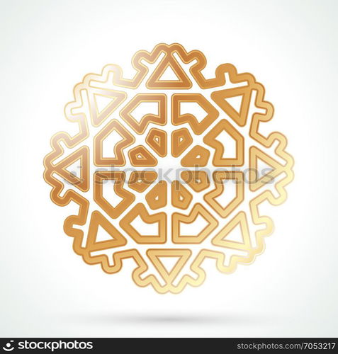 Gold snowflake icon. Gold snowflake icon. Abstract winter symbol. Decorative element for brochure, flyer, greeting card. Vector illustration.