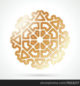 Gold snowflake icon. Gold snowflake icon. Abstract winter symbol. Decorative element for brochure, flyer, greeting card. Vector illustration.