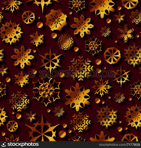 Gold snowflakes seamless vector pattern. Texture for wallpapers, pattern fills, web page backgrounds