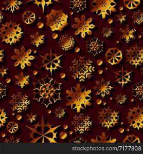 Gold snowflakes seamless vector pattern. Texture for wallpapers, pattern fills, web page backgrounds