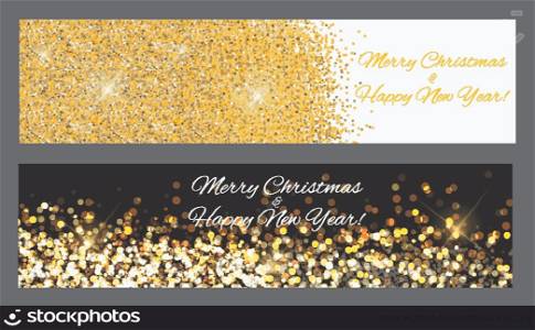 Gold sparkles Banners. Abstract Beauty Merry Christmas and New Year Background . Vector illustration EPS10. Gold sparkles Banners. Abstract Beauty Merry Christmas and New Y